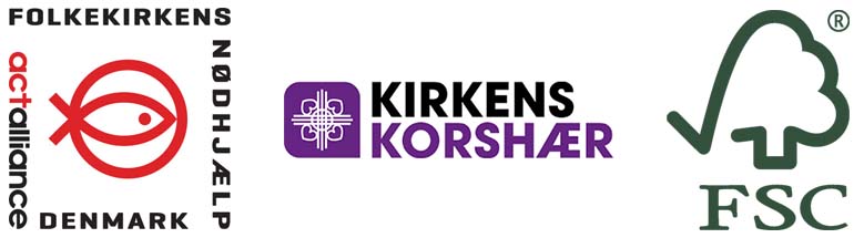 Folkekirkens nødhjælp, Kirkens korshær og FSC logoer